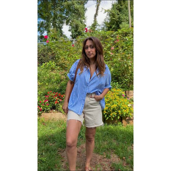 Vintage Blue + White Striped Button Down - Picture 1 of 7